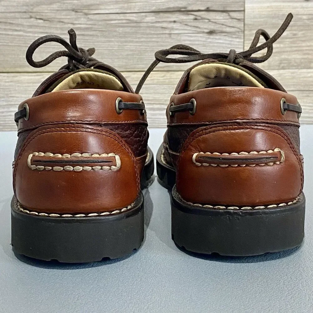 LL Bean Leather Loafers Deck Boat Mocs Shoes Men’s 8 D Two Tone Brown 3-Eye